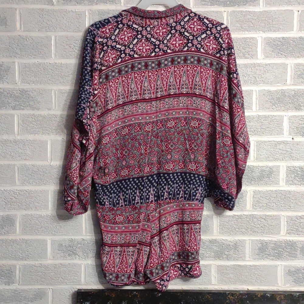 Olivaceous Women's Pink, Blue Tribal Patterned Romper Size Medium